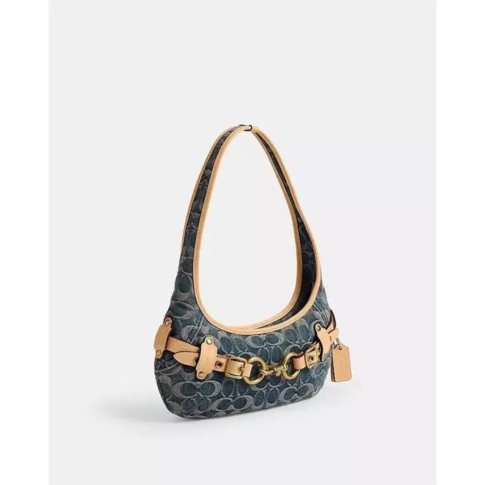 NWT Coach Belted Ergo Shoulder Bag 26 Signature Regenerative Cotton Denim CEN94